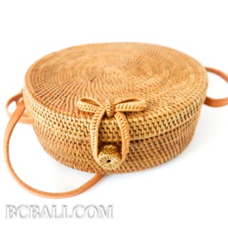 Circle Handbag Rattan Hand Woven Motif side Handmade